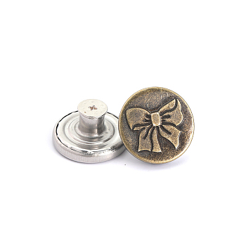 Alloy Button Pins for Jeans, Nautical Buttons, Garment Accessories, Round with Bowknot, Antique Bronze, 20mm