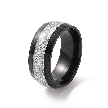 Enamel Texture Flat Band Ring, 201 Stainless Steel Jewelry for Women, Electrophoresis Black, Inner Diameter: 17mm