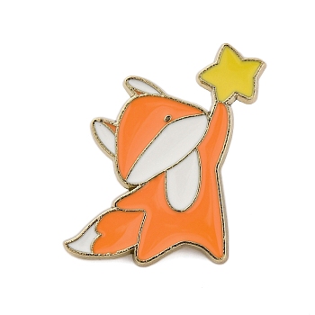 Animals Holding Star Enamel Pins, Zinc Alloy Cute Kitten Brooches for Backpack Clothes, Dark Orange, Box, 30x33mm