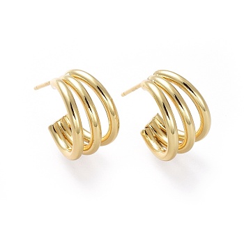 Brass Stud Earrings, Half Hoop Earrings, with Ear Nuts, Golden, 14x8~9mm, Pin: 0.7mm