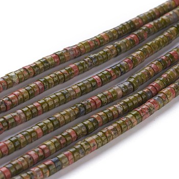 Natural Unakite Beads Strands, Heishi Beads, Flat Round/Disc, 4~4.5x2.5mm, Hole: 0.7mm, about 167pcs/strand, 15.43 inch(39.2cm)