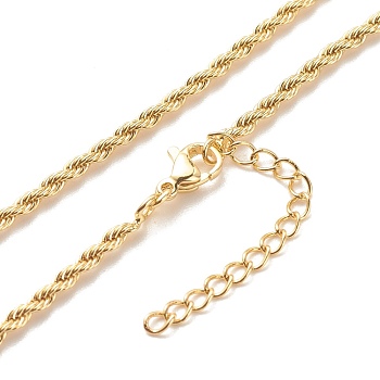 Brass Twist Rope Chains Necklace for Women, Cadmium Free & Lead Free, Real 18K Gold Plated, 17.60 inch(44.7cm)