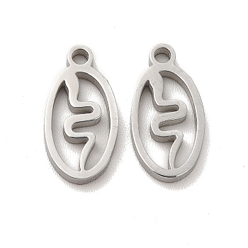 304 Stainless Steel Charms, Laser Cut, Oval with Snake, Stainless Steel Color, 13x7x1.5mm, Hole: 1.4mm