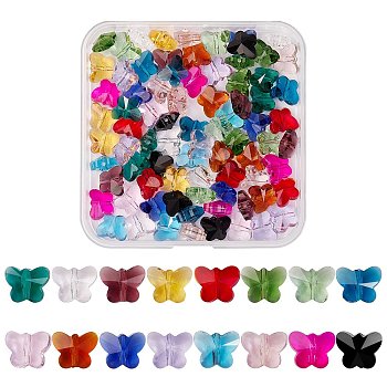96Pcs 16 Colors Transparent Glass Beads, Faceted, Butterfly, Mixed Color, 8x10x5.5mm, Hole: 1mm, 6pcs/color
