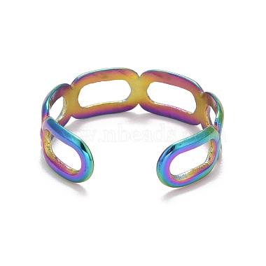 Ионное покрытие цвета радуги (ip) 304 овальное кольцо из нержавеющей стали с открытой манжетой для женщин(RJEW-A005-21MC)-3