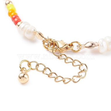 Женский браслет из жемчуга и стеклянных косточек с латунной подвеской в форме капли(BJEW-TA00081)-5