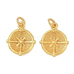 Brass Charms, Compass Charms, Rack Plating, Long-Lasting Plated, Lead Free & Cadmium Free, Real 24K Gold Plated, 14x11.5x2mm, Hole: 2mm(KK-F941-05G)