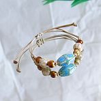 Oval Ceramic Beads Braided Bead Bracelets, Adjustable Waxed Cord Braided Bracelets for Women, Light Sky Blue, 4~9-7/8 inch(10~25cm)(FS-WGBFE2E-08)