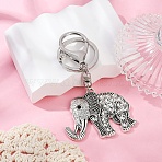 Alloy Rhinestone Keychain, with Alloy Clasps, Antique Silver, Crystal, 98mm(KEYC-YW00178-01)