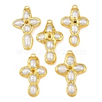 Natural Pearl Pendants, with Brass Findings, Cross Charms, White, Golden, 41~44x25~27x7~8mm, Hole: 1.8x2.8mm(KK-H516-21G)