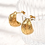 304 Stainless Steel Stud Earrings, Ion Plating(IP), C-Shaped, Real 18K Gold Plated, 18x13.5mm(EJEW-F381-01A-G)