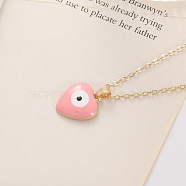 Bohemian Vintage Evil Eye Heart-shaped Alloy Enamel Pendant Lockbone Necklaces for Women, Golden, Pink(SH6817-2)