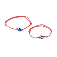 Adjustable Nylon Thread Cord Bracelets Set for Mom & Daughter, with Resin Evil Eye Beads, Red, 0.1cm, Inner Diameter: 1.85~3.35 inch(47~85mm), 1.38~2.72 inch(35~69mm), 2pcs/set(BJEW-JB06527)