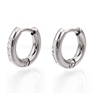 201 Stainless Steel Huggie Hoop Earrings, with 304 Stainless Steel Pins and Crystal Rhinestone, Ring, Stainless Steel Color, 13.5x2.5mm, Pin: 1mm(STAS-S079-162A)