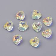 Faceted Glass Charms, Heart, Clear AB, 14x14x7.5mm, Hole: 1.4mm(RGLA-L026-B05)