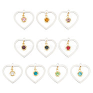 Unicraftale 10Pcs 10 Colors 201 Stainless Steel Pendants, with Rhinestone, Heart with Flat Round, Mixed Color, 23x24x1mm, Hole: 1.6mm, 1pc/color(STAS-UN0040-51)