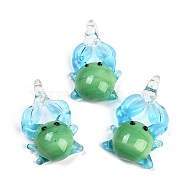 Handmade Lampwork Pendants, Crab, Green, 36~40x23~25x9~10.5mm, Hole: 4.5~6mm(LAMP-I029-09A)