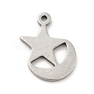 Non-Tarnish 201 Stainless Steel Pendants, Moon with Star, Stainless Steel Color, 13x10.5x1mm, Hole: 1mm(STAS-P312-18P)