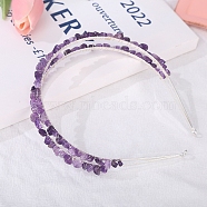 Double Row Natural Amethyst Chip Hair Bands, Hair Accessories for Bridal, with Metal Hair Hoop, 150x125x23mm(PW-WG21554-01)