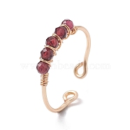 Copper Wire Wrapped Natural Garnet Open Ring, Cuff Finger Ring for Women, US Size 9(18.9mm), 1~3mm(RJEW-JR00630-04)