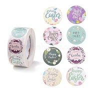 8 Patterns Easter Theme Self Adhesive Paper Sticker Rolls, with Rabbit Pattern, Round Sticker Labels, Gift Tag Stickers, Mixed Color, Happy Easter, Word, 25x0.1mm, 500pcs/roll(X1-DIY-C060-03J)