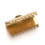 Ion Plating(IP) 304 Stainless Steel Ribbon Crimp Ends, Golden, 7.5x13mm, Hole: 3x1mm(STAS-F075-01)