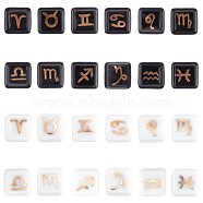 PandaHall Elite European Porcelain Beads, Cube with Printed Constellations, 12 Constellations, 10~10.5x10~10.5x10~10.5mm, Hole: 4mm, 24pcs/box(PORC-PH0001-13)