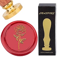 Brass Wax Seal Stamp with Rosewood Handle, for DIY Scrapbooking, June Rose, 25mm(AJEW-WH0412-0370)