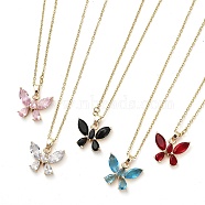 Butterfly Glass Pendant Necklaces, with Light Gold Brass Cable Chains, Mixed Color, 16.06 inch(40.8cm)(NJEW-E105-03KCG)