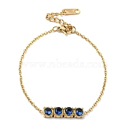 Rectangle Cubic Zirconia Link Bracelets, with Golden Stainless Steel Cable Chains, Prussian Blue, no size(HU1791-2)