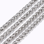 304 Stainless Steel Wheat Chains, Foxtail Chain, Unwelded, Stainless Steel Color, 5x3x0.8mm(STAS-P197-065P)