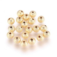 Brass Textured Beads, Real 18K Gold Plated, Round, 6mm, Hole: 1mm(X-KK-Q669-36G)