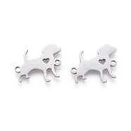 201 Stainless Steel Puppy Links connectors, Manual Polishing, Dog Silhouette with Heart, Stainless Steel Color, 13x16x1.5mm, Hole: 1.2mm(STAS-F231-125P)