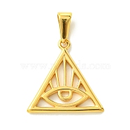 Vacuum Plating 304 Stainless Steel Pendants, Triangle with Eye Charm, Golden, 21.5x21x2mm, Hole: 7x3.5mm(STAS-L275-08G)