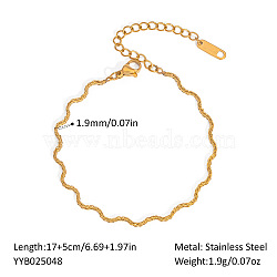 Stainless Steel Wavy Snake Chain Bracelets for Women, Real 18K Gold Plated, 6-3/4 inch(17cm)(MB0752-2)