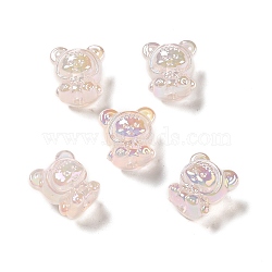 UV Plating Rainbow Iridescent Acrylic Beads, Baby Girl with Bear Clothes, PeachPuff, 17.5x16.5x14mm, Hole: 3.5mm(PACR-M002-01E)