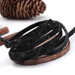 Imitation Leather Cords, with Paillette and Yarn, Black, 5x2mm, about 1.53 yards( 1.4m)/strand(LC-Q010-03B)