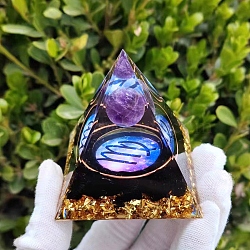 Orgonite Pyramid Resin Energy Generators, Reiki Natural Amethyst & Natural Obsidian Chips Inside for Home Office Desk Decoration, Virgo, 50mm(PW-WG55248-06)