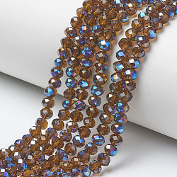 Electroplate Glass Beads Strands, Half Plated, Blue Plated, Faceted, Rondelle, Sienna, 4x3mm, Hole: 0.4mm, about 123~127pcs/strand, 16.5~16.9 inch(42~43cm)(EGLA-A034-T4mm-I05)