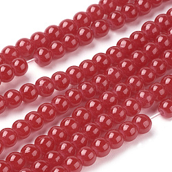 Imitation Jade Glass Beads Strands, Spray Painted, Round, Red, 4mm, Hole: 1.1~1.3mm, about 200pcs/strand, 31.4 inch(X-DGLA-S076-4mm-29)