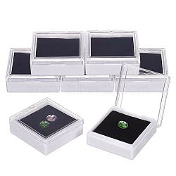 White Acrylic Loose Diamond Display Boxes with Clear Hinged Lid, with Sponge Inside, for Gemstone, Jewelry Storage, Square, Black, 4.15x4.35x1.5cm(CON-WH0092-18A)
