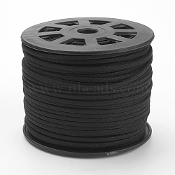 Glitter Powder Faux Suede Cord, Faux Suede Lace, Black, 3mm, 100yards/roll(300 feet/roll)(LW-D001-1013)