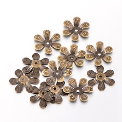 Iron Bead Caps, Flower, Nickel Free, Antique Bronze Color, about 16mm in diameter, 2mm thick, hole: 1.5mm(E040Y-NFAB)