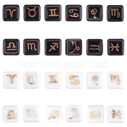 PandaHall Elite European Porcelain Beads, Cube with Printed Constellations, 12 Constellations, 10~10.5x10~10.5x10~10.5mm, Hole: 4mm, 24pcs/box(PORC-PH0001-13)