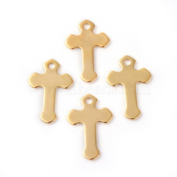 201 Stainless Steel Tiny Cross Charms, Golden, 15x10x0.5mm, Hole: 1.4mm(STAS-F192-077G)