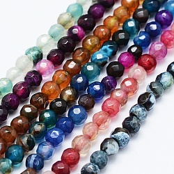 Natural Agate Beads Strands, Dyed & Heated, Round, Faceted, Mixed Color, 4mm, Hole: 0.5mm, about 92pcs/strand, 14.57 inch(37cm)(G-E469-12)