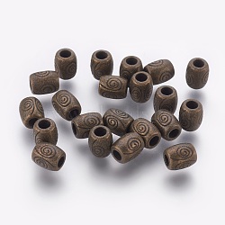 Tibetan Style Alloy Beads, Lead Free & Nickel Free & Cadmium Free, Barrel, Antique Bronze Color, about 7mm long, 6mm wide, hole: 2.5mm(MLF10719Y-NF)
