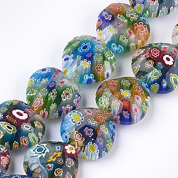 Handmade Millefiori Lampwork Beads Strands, Heart, Colorful, 21~22x21~22x10~10.5mm, Hole: 1.2mm, 17pcs/strand, 13.9 inch(X-LAMP-S191-11)
