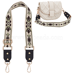 Bohemian Style Rhombus Pattern Cloth Wide Bag Handles, Adjustable Bag Strap, with Zinc Alloy Swivel Clasp, Purse Replacement Accessories, Black, 78.5~128x3.65cm(FIND-WH0136-51B)