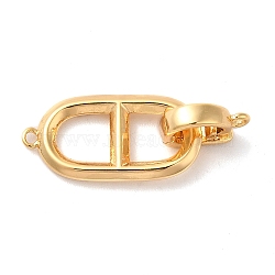 Brass Fold Over Clasps, Oval, Real 18K Gold Plated, Oval: 19.5x10x2mm, Hole: 1mm, Claps: 10x7x2.8mm, Hole: 1.2mm(KK-M243-14G)